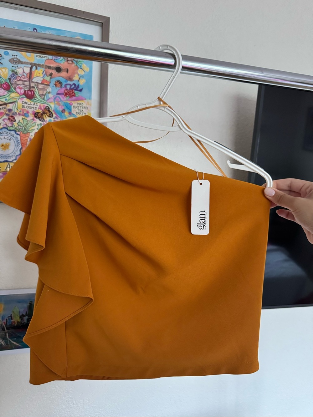 One-Shoulder Ruffle Blouse in Mustard Yellow
